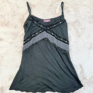 Chestnut Sheer Mesh Top Lace Beaded Corset Style Y2K Black Womens S